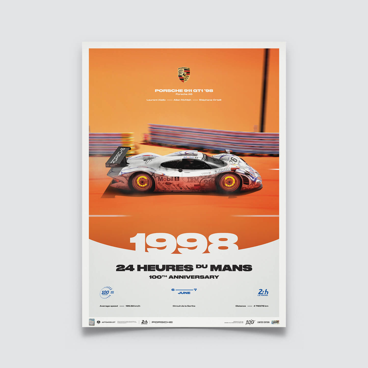 Porsche 911 GT1 | 1998 100th Anniversary | 24h Le Mans Poster